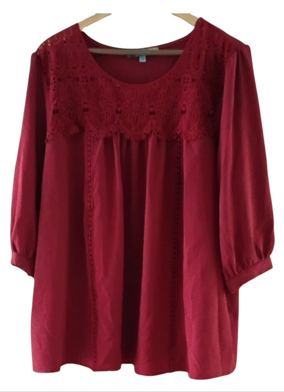 Figueroa And Flower Burgundy Lace Yoke Peasant Blouse Size 2X